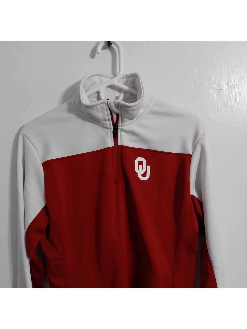 Colosseum Oklahoma Sooners Red and White Quarter Zip Pullover Jacket Large